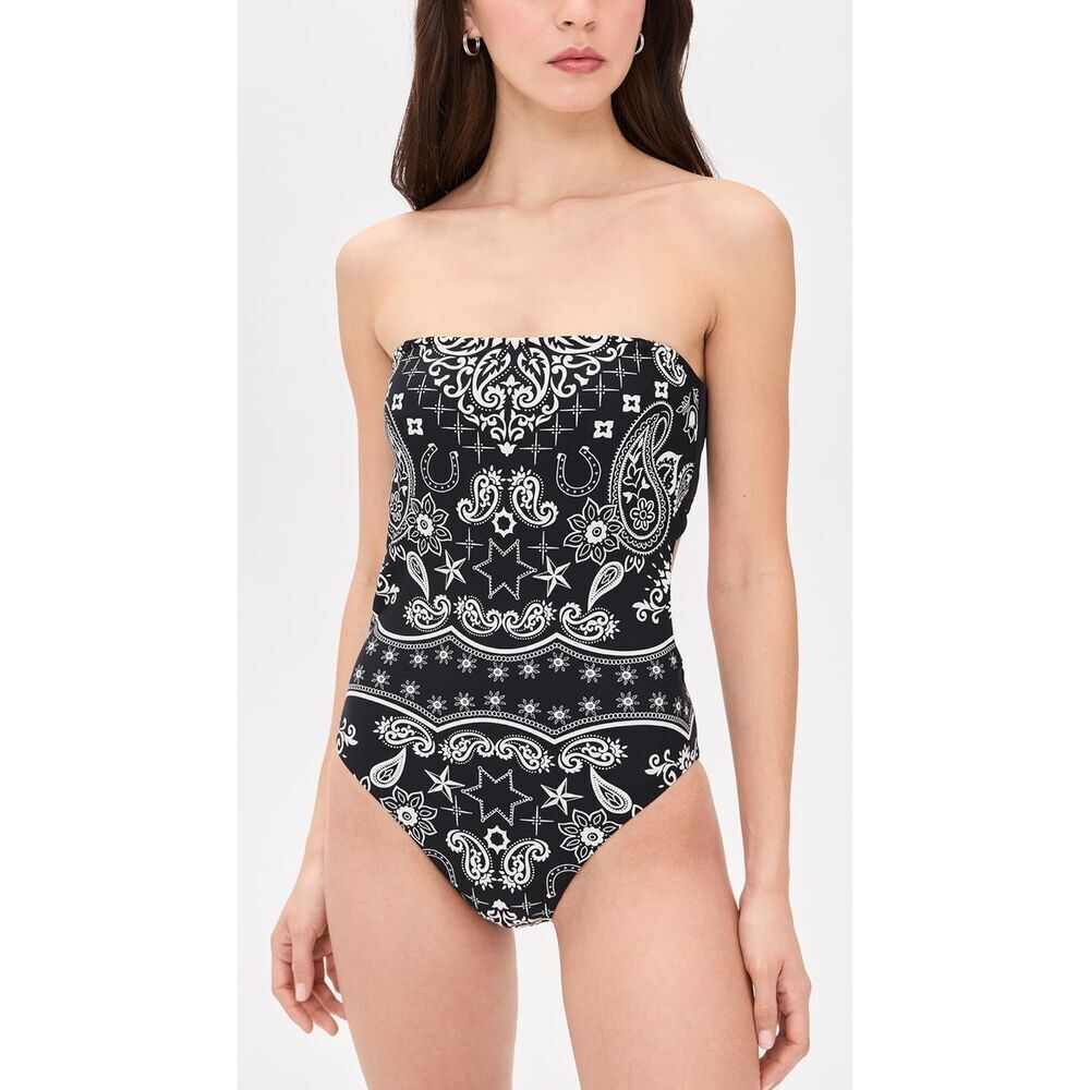 NEW Beach Riot Women’s Size L Black “Stassia” 1 Piece Tie Back Swimsuit Bandana